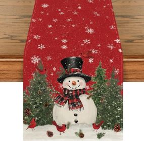 Snowman Christmas Birds Trees Table Runner