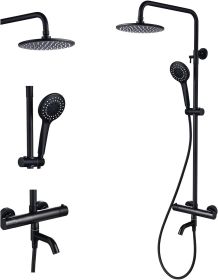 Thermostatic Shower System Matte Black, Wall Mount Triple Function Brass Thermostatic Shower Valve