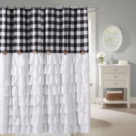 Farmhouse Ruffle Buffalo Check Shower Curtain with Coconut Buttons