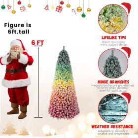 6FT 7.5FT Artificial Unlit Colorful Rainbow Hinged Christmas Tree, WITH PVC Branch Tips (Option: 6ft)