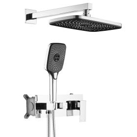 Single-Handle 2-Spray of Rain Shower Head System Shower Faucet and Handheld Shower Kit (Valve Included) (Color: chrome)