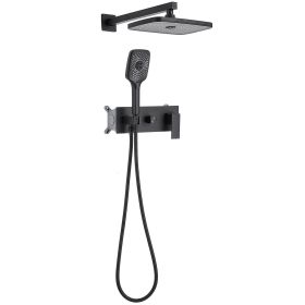 Single-Handle 2-Spray of Rain Shower Head System Shower Faucet and Handheld Shower Kit (Valve Included) (Color: Black)