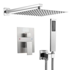 Shower Faucet Set 12" Square Rain Shower Head and Hand Set Brushed Nickel (Default: Default)