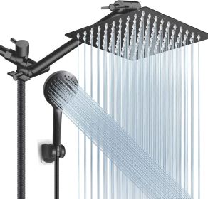 Shower Head Combo, 8 Inch High Pressure Rain with 11 Inch Adjustable Extension Arm and 5 Settings Handheld (size: 10'' Showerhead Set Matte Black)