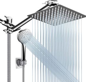 Shower Head Combo, 8 Inch High Pressure Rain with 11 Inch Adjustable Extension Arm and 5 Settings Handheld (size: 10'' Showerhead Set Chrome)