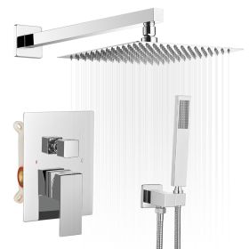 Luxurious Single Handle 2-Spray 10 in. Wall Mount Square Shower Head with Hand Shower Faucet (Color: chrome)