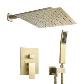 Lordear 10 Inches Rain Mixer Shower Combo Set Rainfall Wall Mounted Dual Shower Head System (Finish: Gold)