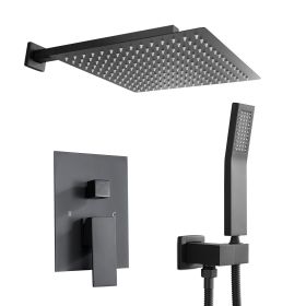 Lordear 10 Inches Rain Mixer Shower Combo Set Rainfall Wall Mounted Dual Shower Head System (Finish: Matte Black)