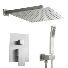Lordear 10 Inches Rain Mixer Shower Combo Set Rainfall Wall Mounted Dual Shower Head System (Finish: Brushed Nickel)