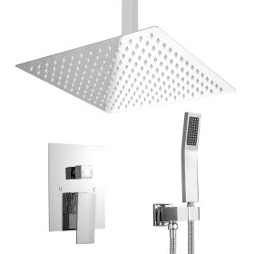 10 Inch Ceiling Mounted Square Rain Shower Head and Handheld Shower head Set (Color: chrome)