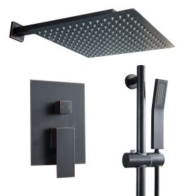 Wall Mounted Square Rainfall Shower and Handheld Shower Head,Rain Mixer Shower Combo Set with Sliding Bar (Color: Oil Rubbed Bronze, size: 10")