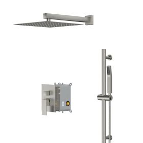 Wall Mounted Square Rainfall Shower and Handheld Shower Head,Rain Mixer Shower Combo Set with Sliding Bar (Color: Brushed Nickel, size: 10")
