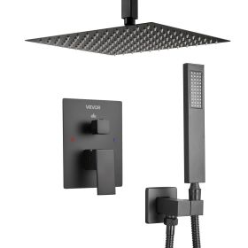 Shower Faucet Set 12" Square Rain Shower Head and Hand Set Matte Black (Default: Default)