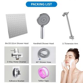 RV Shower Head, 8 Inch High Pressure Rain Shower Stainless Steel Shower Head with Handheld Shower Combo with 59 Inch Extra Long Hose (Color: silvery)