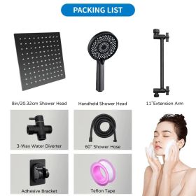 RV Shower Head, 8 Inch High Pressure Rain Shower Stainless Steel Shower Head with Handheld Shower Combo with 59 Inch Extra Long Hose (Color: Black)