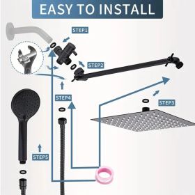 RV Shower Head with Handheld - 12 Inch Stainless Steel Rain Shower for Low Pressure Water Systems (Color: Black)