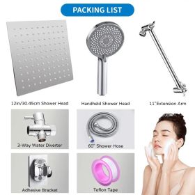 RV Shower Head with Handheld - 12 Inch Stainless Steel Rain Shower for Low Pressure Water Systems (Color: silvery)